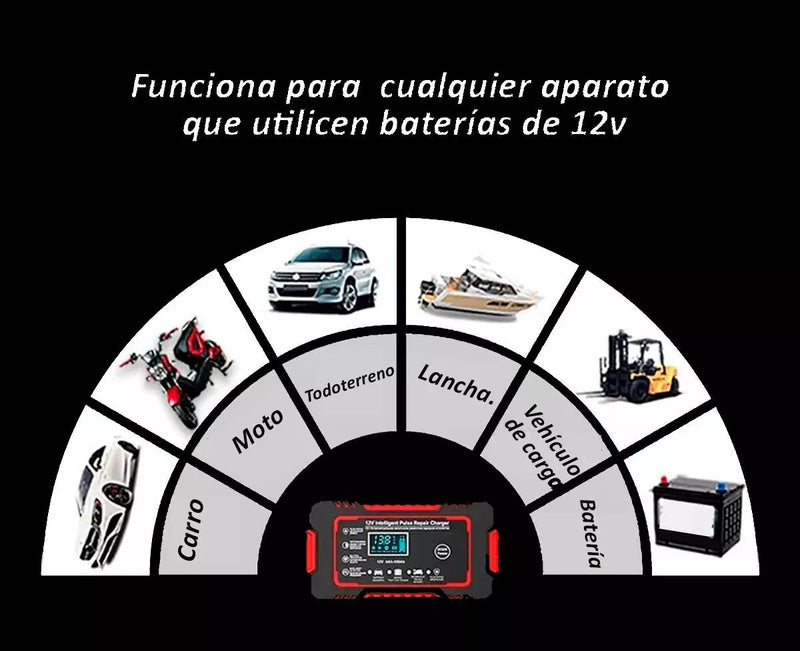 Cargador Batería Carro Moto 12v Pantalla